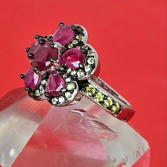 925 Sterling Silver Ring Sz 6.5 with Natural Round Ruby 6mm & Sapphire Gemstones - Picture 11 of 11